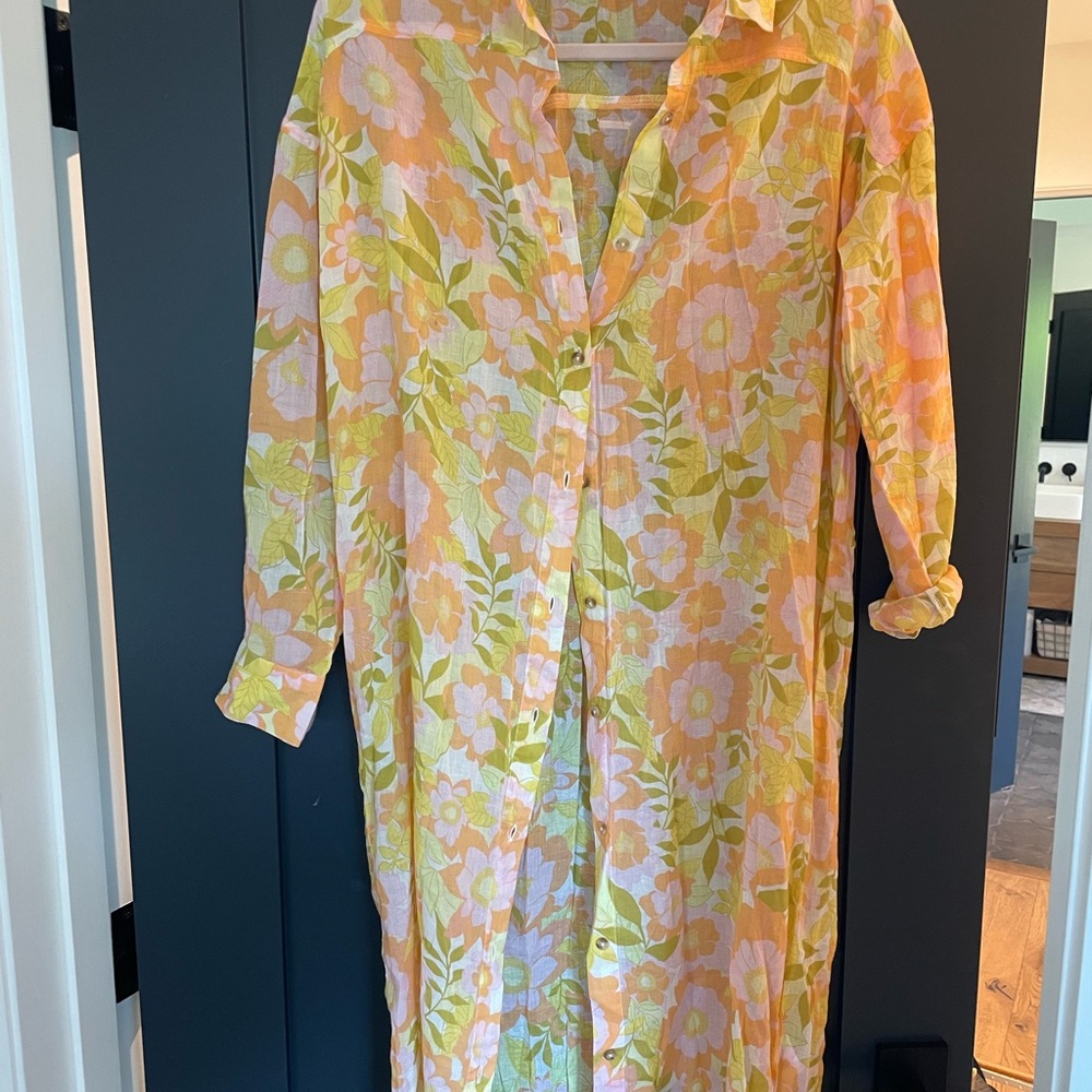 Billabong Floral Yellow Pink Button-Up Swim Coverup
